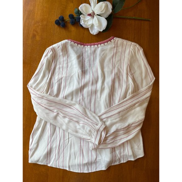 A Loves A Womens Medium Boho Embroidery Top White/Red Striped Cottagecore Fairy - Picture 2 of 11
